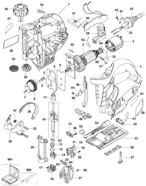 Default Diagram and Parts List for JS700K-BR Type 1 Black and Decker Jig Saw